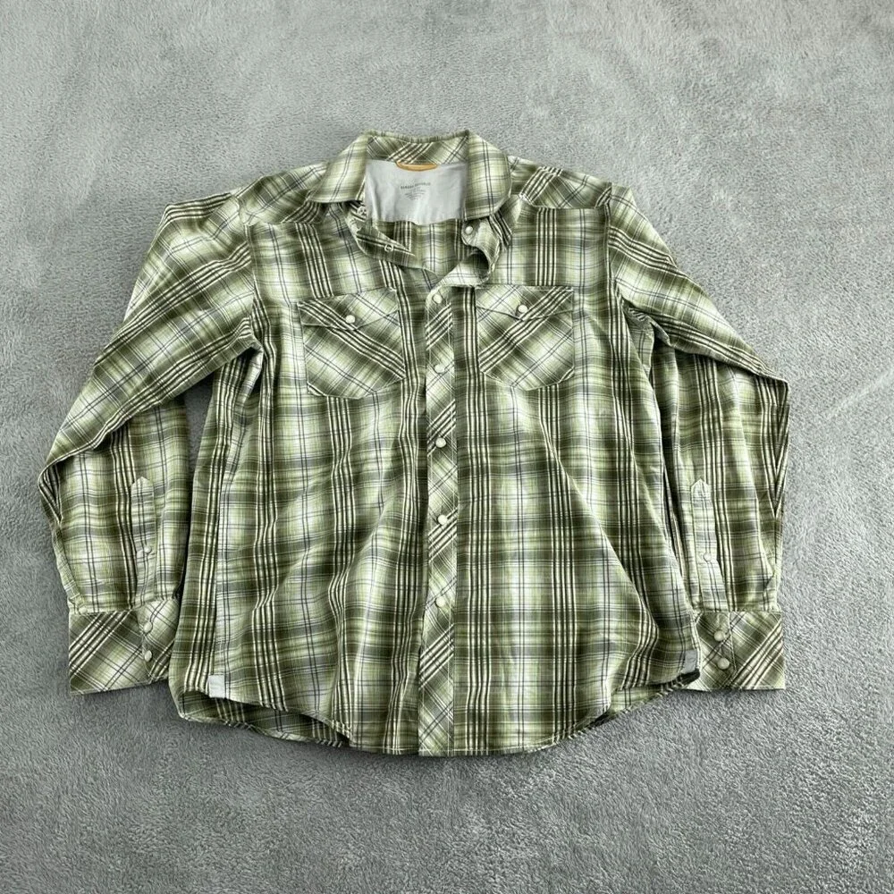 Banana Republic Mens Slim Fit Plaid Long Sleeve Shirt Size L Green Cotton 2251